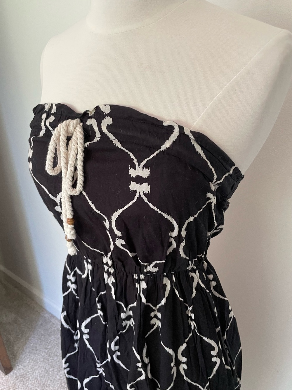 Gap Strapless Black and White Rope-Tie Maxi Dress 100% Cotton